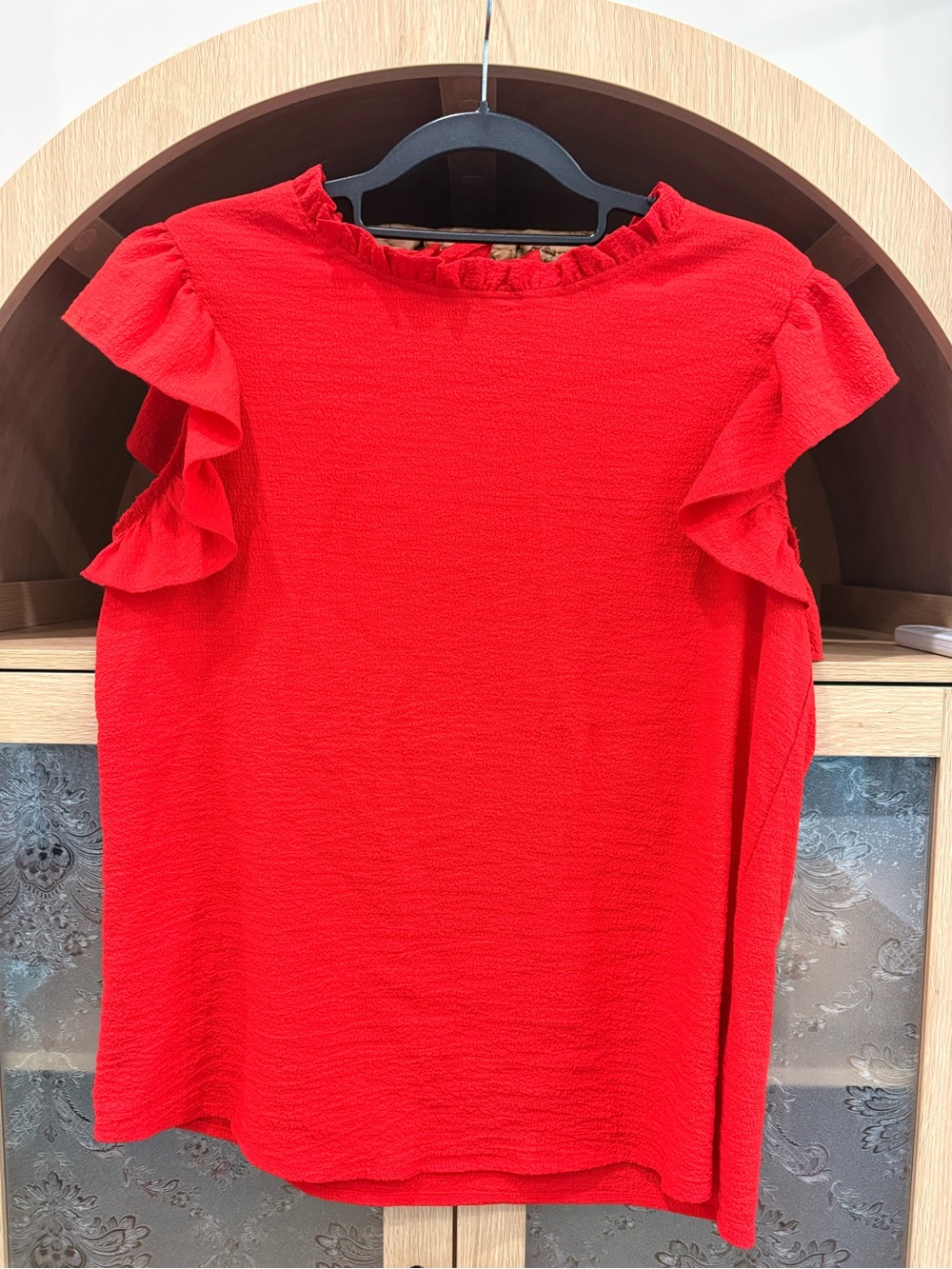Red Ruffle Sleeve Blouse